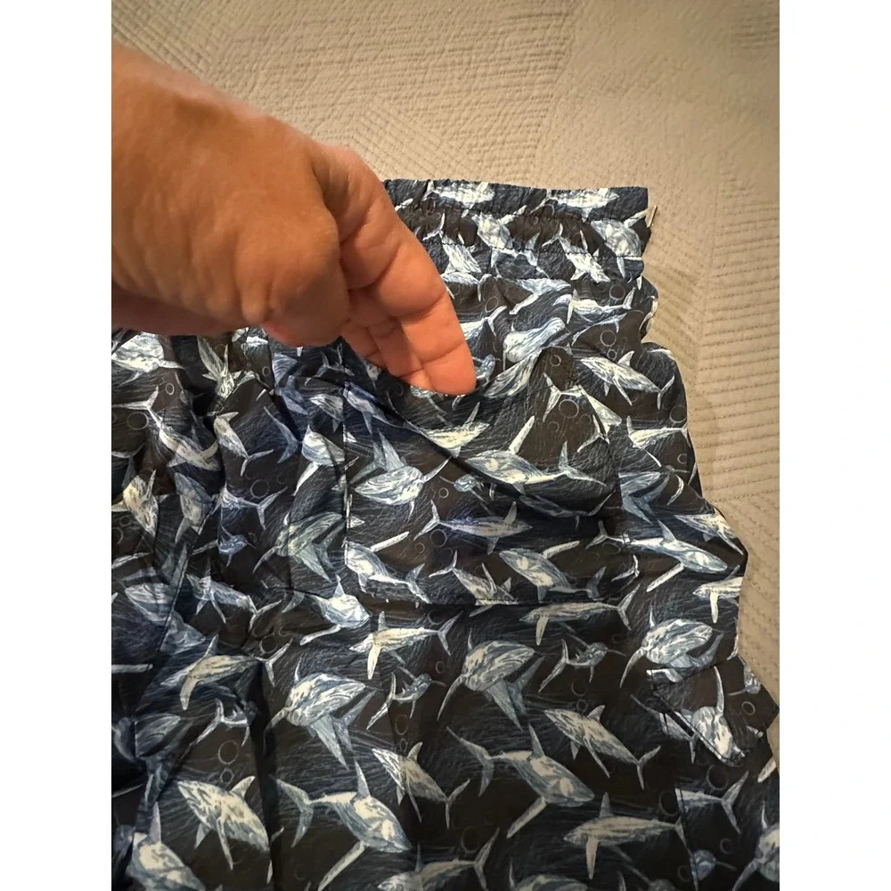 Centro Mens Swim Trunks Navy White Shark Print Shorts MS1004 Large NWT